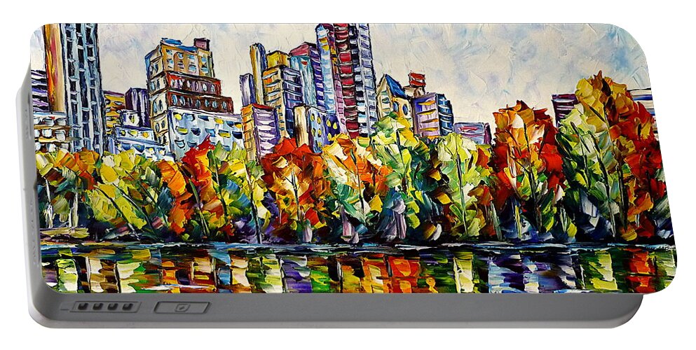 Colorful Cityscape Portable Battery Charger featuring the painting Indian Summer In The Central Park by Mirek Kuzniar