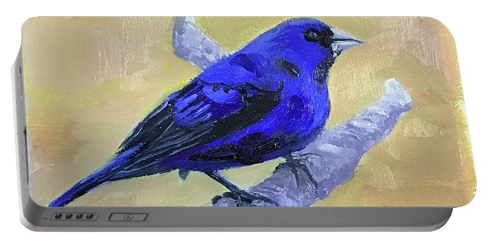 Bird Portable Battery Charger featuring the painting Indigo Bunting by Anne Marie Brown