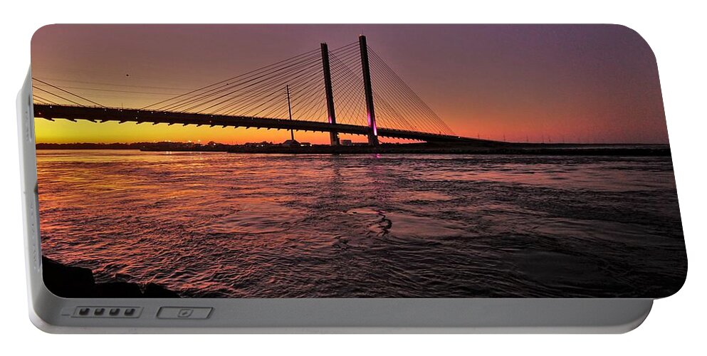 Bridge. Water. Inlet Portable Battery Charger featuring the photograph Inlet at Sunset by Ed Sweeney