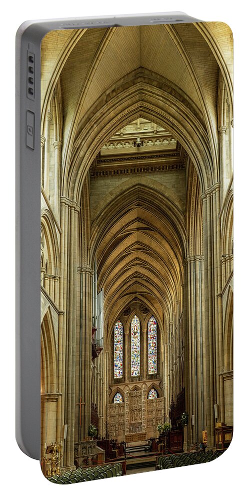 Cornwall Portable Battery Charger featuring the photograph Interior aisle to altar in Truro cathedral in Cornwall by Steven Heap