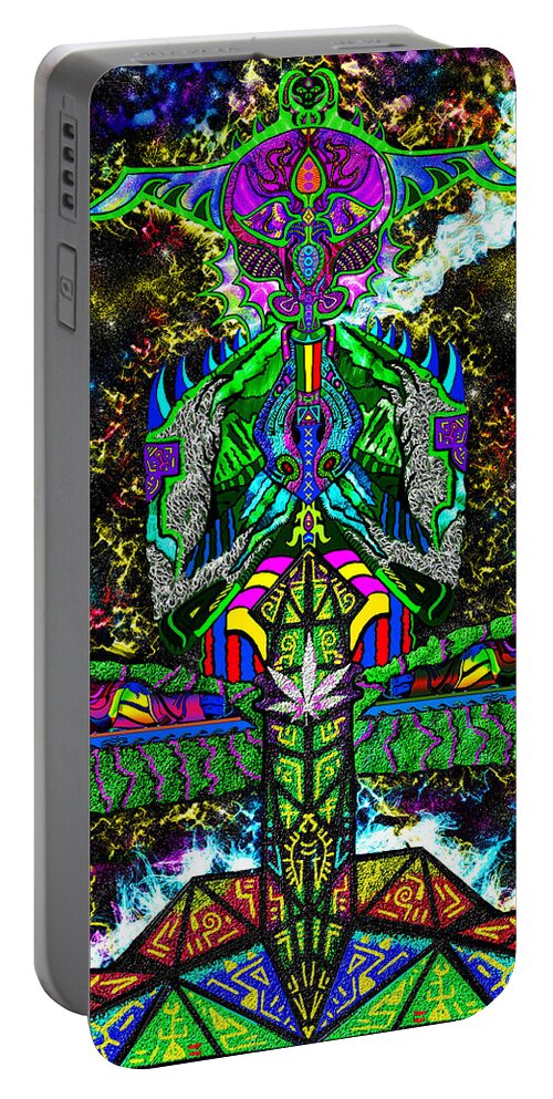 Visionary Portable Battery Charger featuring the mixed media InterStellar Toker by Myztico Campo