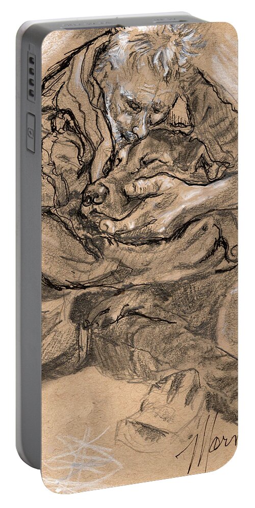Dog Portable Battery Charger featuring the drawing Intimacy by Marnie Clark