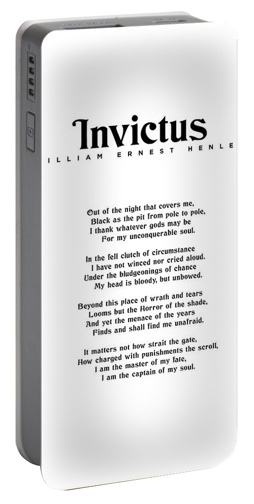 Invictus Portable Battery Charger featuring the mixed media Invictus, William Ernest Henley - Typography Print 01 by Studio Grafiikka