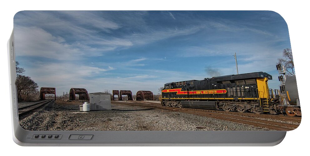 Railroad Portable Battery Charger featuring the photograph Iowa Interstate local, with unit 502 by Jim Pearson