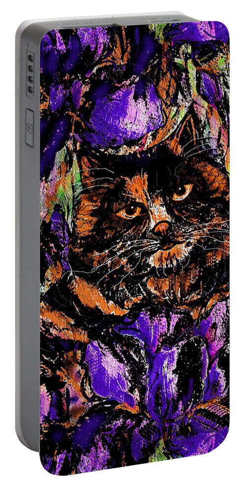 Cat Portable Battery Charger featuring the painting Iris by Natalie Holland