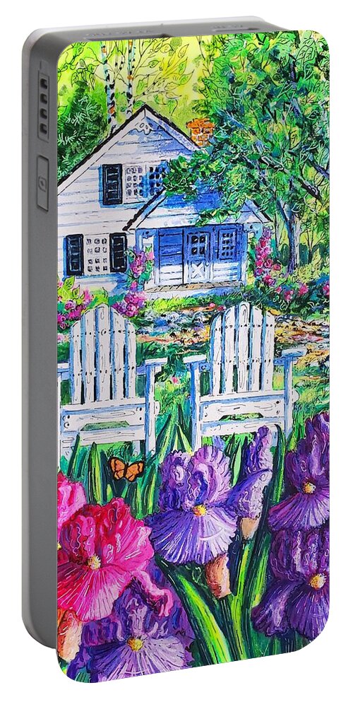 Iris Portable Battery Charger featuring the painting Irises by Diane Phalen