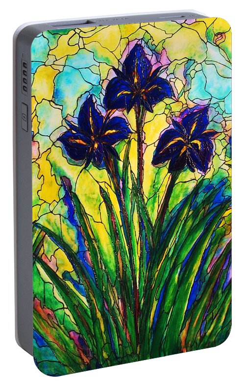 Original Art Portable Battery Charger featuring the painting Irises by Rae Chichilnitsky