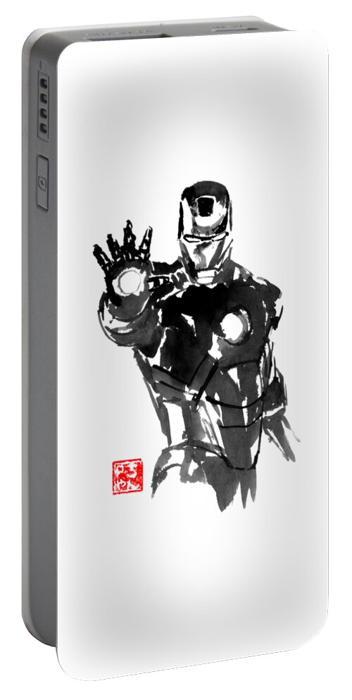 Ironman Portable Battery Charger featuring the painting Ironman by Pechane Sumie