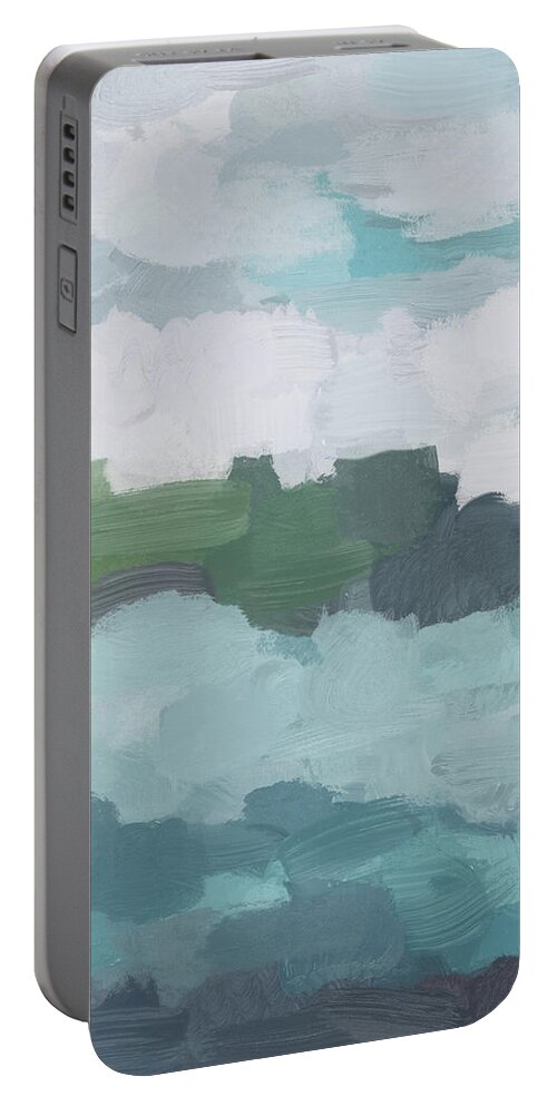 Aqua Blue Green Teal Portable Battery Charger featuring the painting Island in the Distance II by Rachel Elise