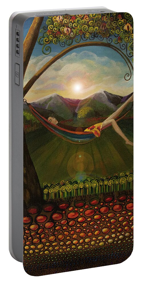 Pop Surrealism Portable Battery Charger featuring the painting It Feels Like Summer by Mindy Huntress