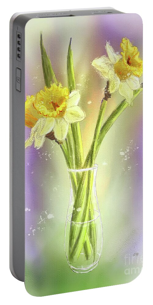 Daffodils Portable Battery Charger featuring the digital art It Must Be Spring by Lois Bryan
