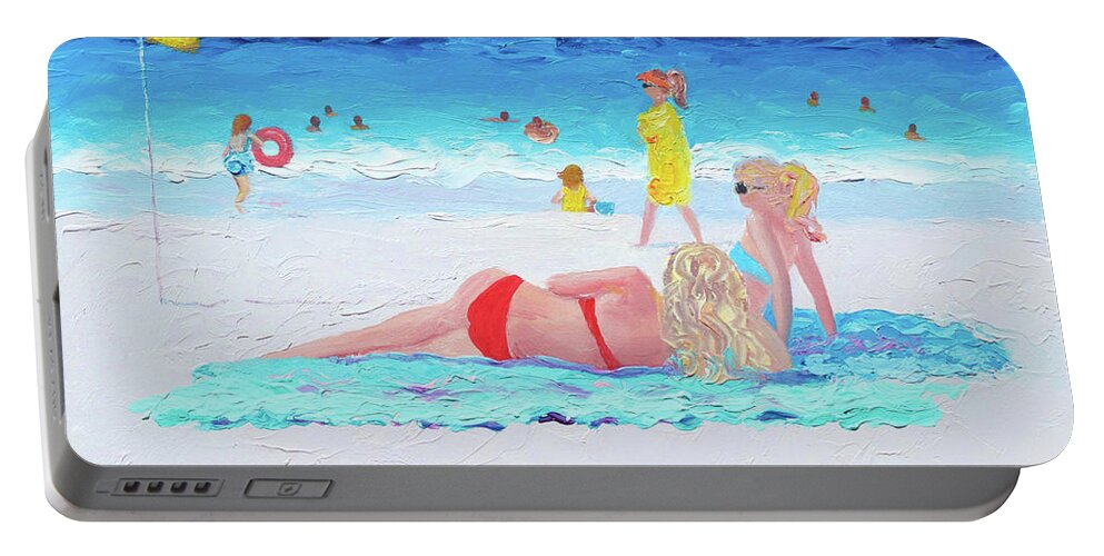 Beach Portable Battery Charger featuring the painting It was a lazy summer day by Jan Matson