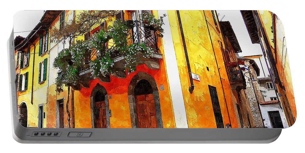 Iseo Portable Battery Charger featuring the photograph Italian Streets in Yellow in Iseo Italy by Ramona Matei