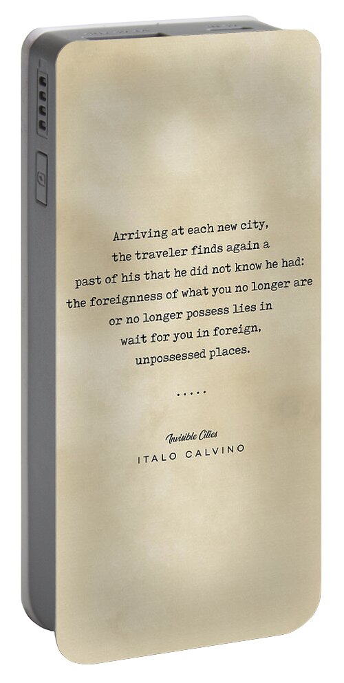 Italo Calvino Portable Battery Charger featuring the mixed media Italo Calvino Quote - Invisible Cities - Typewriter quote on Old Paper - Literary Poster - Books by Studio Grafiikka