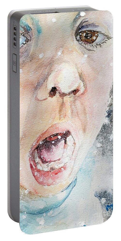 Snow Portable Battery Charger featuring the painting It's SNOWING by Merana Cadorette