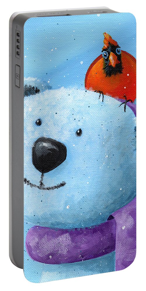 Winter Portable Battery Charger featuring the painting I've Got Your Back - Polar Bear and Cardinal by Annie Troe