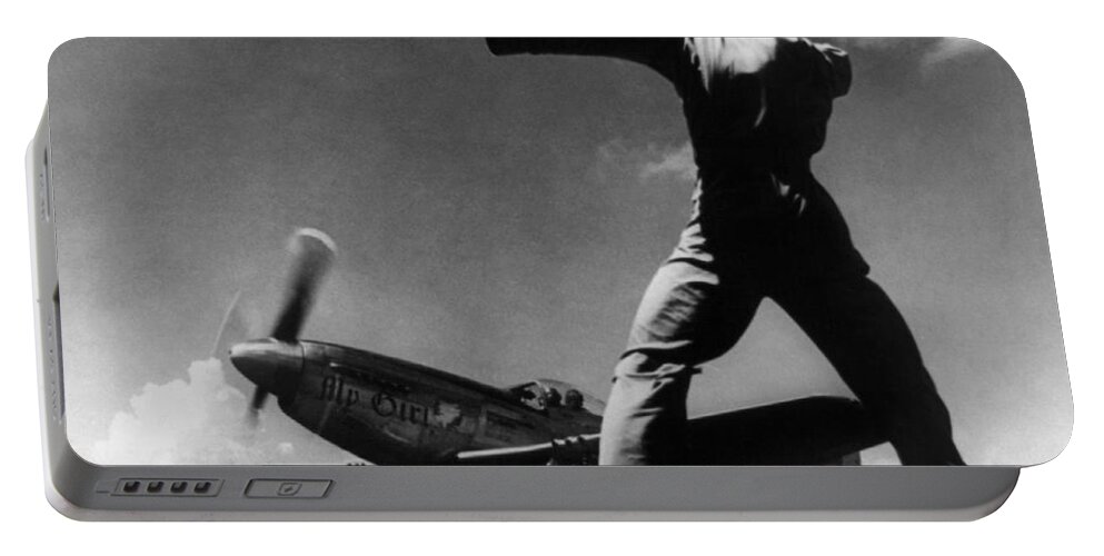 1945 Portable Battery Charger featuring the photograph IWO JIMA - P-51 Taking Off by Granger