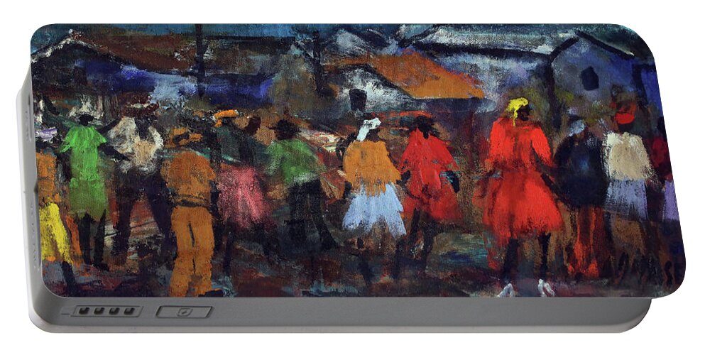  Portable Battery Charger featuring the painting Talk Of The Town by Joe Maseko