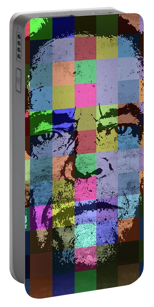 Jack Nicholson Portable Battery Charger featuring the mixed media Jack Nicholson Patchwork Pop Art Portrait by Design Turnpike