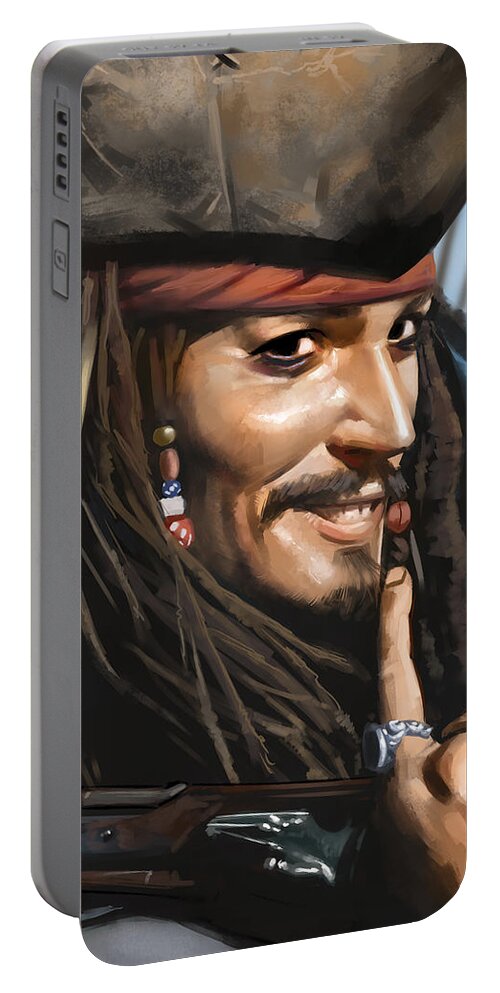 Pirates Of The Caribbean Portable Battery Charger featuring the digital art Jack Sparrow by Darko B