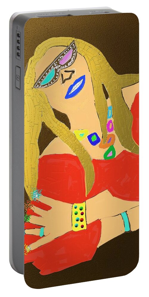 Wife Portable Battery Charger featuring the digital art Jacqui With Golden Hair by ToNY CaMM