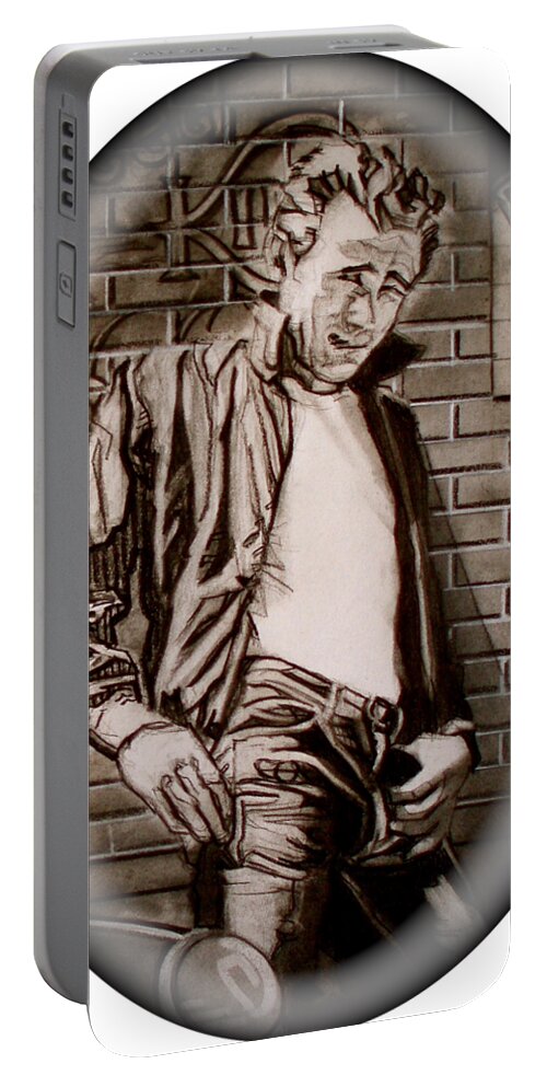 Charcoal Pencil On Paper Portable Battery Charger featuring the drawing James Dean - The 1950s - detail by Sean Connolly
