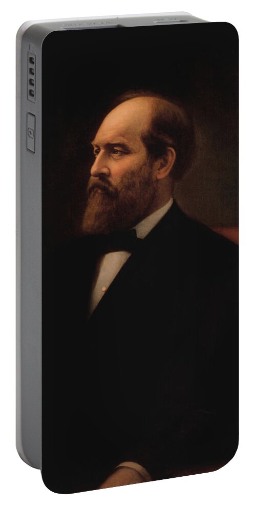 James Garfield Portable Battery Charger featuring the painting James Garfield Official Presidential Portrait - Calvin Curtis 1881 by War Is Hell Store