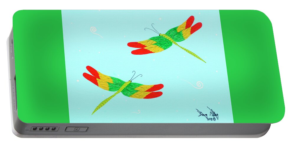 Rastafarians Portable Battery Charger featuring the painting Jammin' Dragonflies by Doug Miller