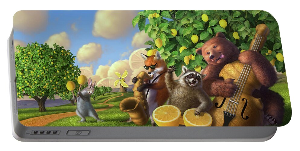 Bear Portable Battery Charger featuring the digital art Jammin' Lemon Ginger by Jerry LoFaro