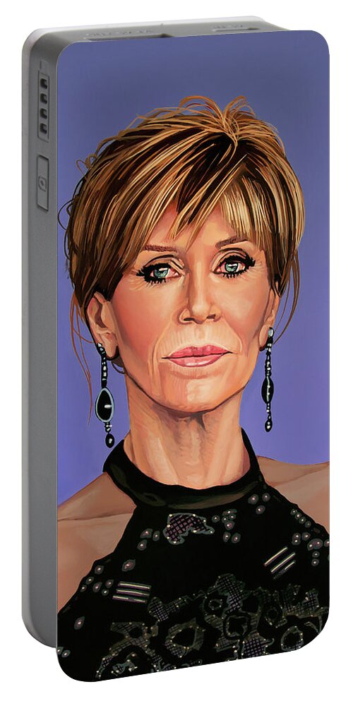 Jane Seymour Fonda Portable Battery Charger featuring the painting Jane Fonda Painting by Paul Meijering