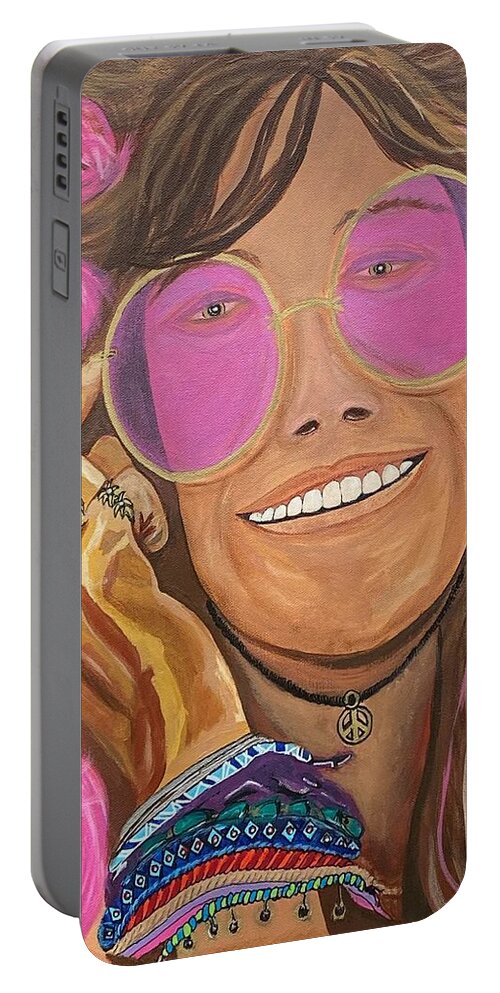 Portable Battery Charger featuring the painting Janis Joplin by Bill Manson