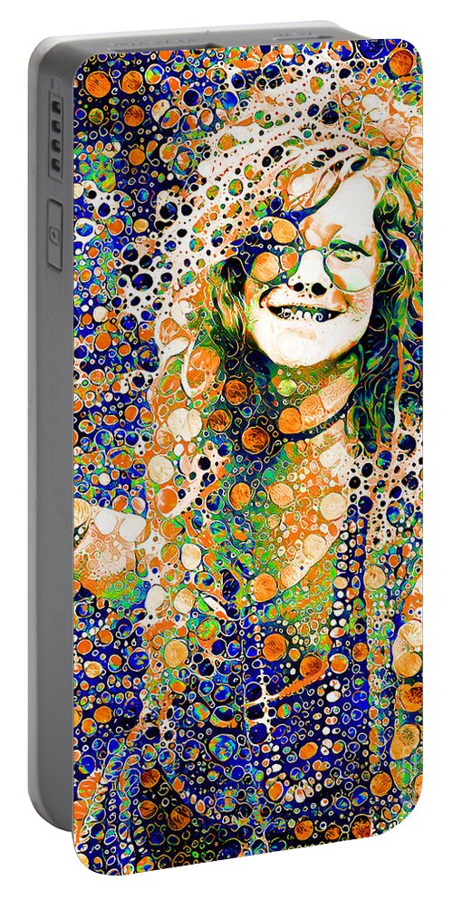 Wingsdomain Portable Battery Charger featuring the photograph Janis Joplin in Contemporary Psychedelic Colors 20201120 v4 by Wingsdomain Art and Photography