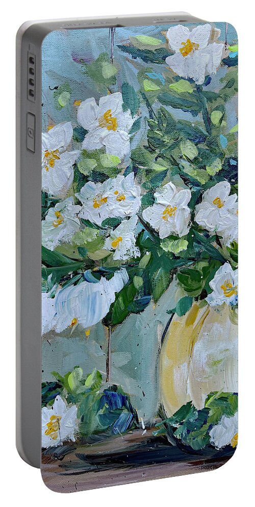 Jasmine Portable Battery Charger featuring the painting Jasmine by Roxy Rich