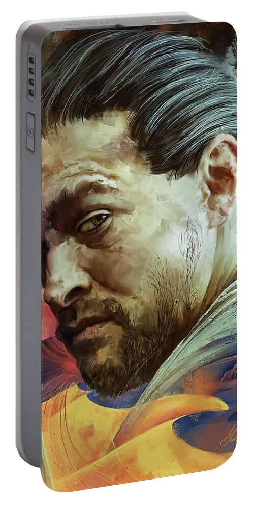 Jason Mamoa Portable Battery Charger featuring the digital art Duncan Idaho From DUNE by Garth Glazier