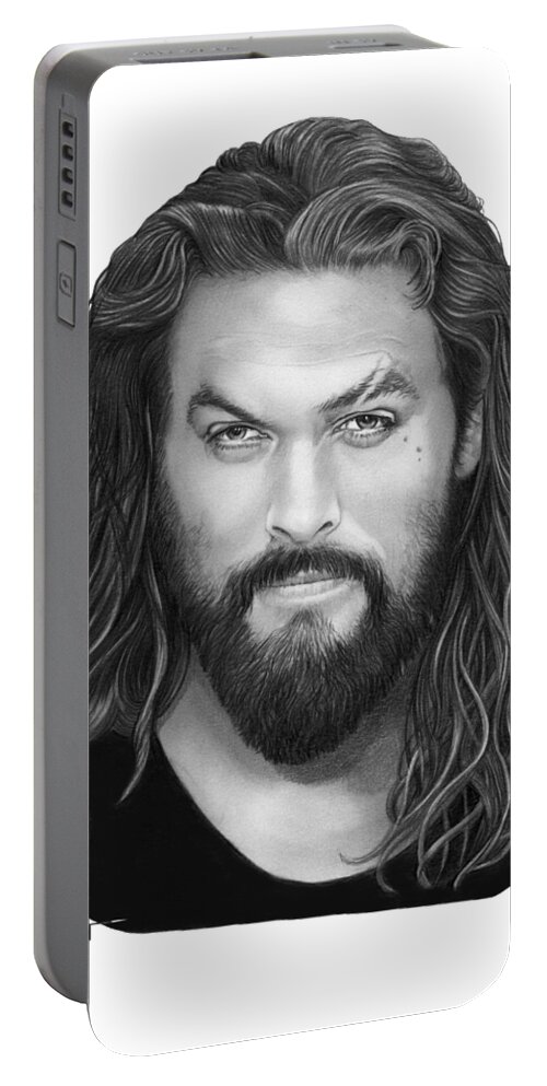 Pencil Portable Battery Charger featuring the drawing Jason Momoa by Murphy Elliott