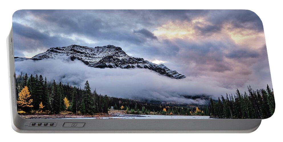 Cloud Portable Battery Charger featuring the photograph Jasper Mountain In The Clouds by Carl Marceau