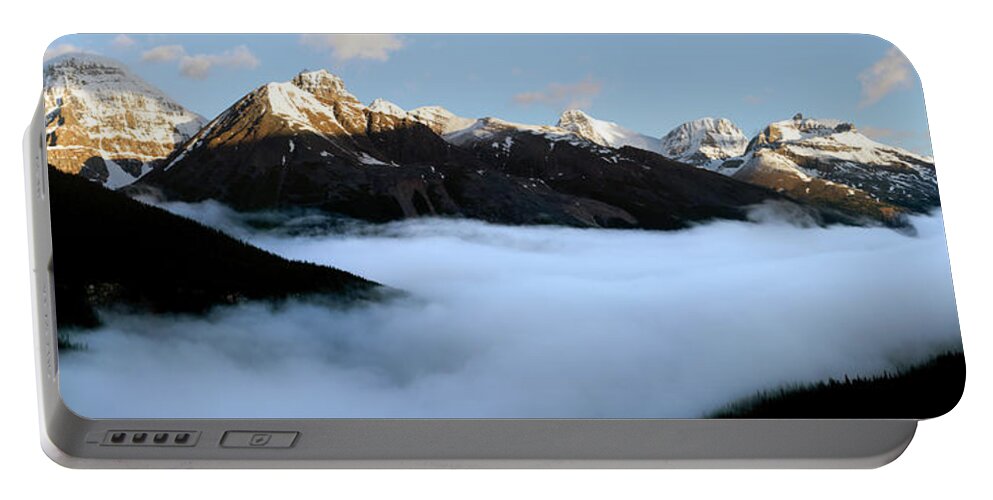 617 Portable Battery Charger featuring the photograph Jasper National Park Misty Valley by Sonny Ryse