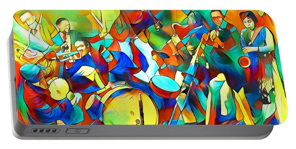 Wingsdomain Portable Battery Charger featuring the photograph Jazz Band of The Roaring 1920s in Contemporary Vibrant Painterly Colors 20200516v1 by Wingsdomain Art and Photography