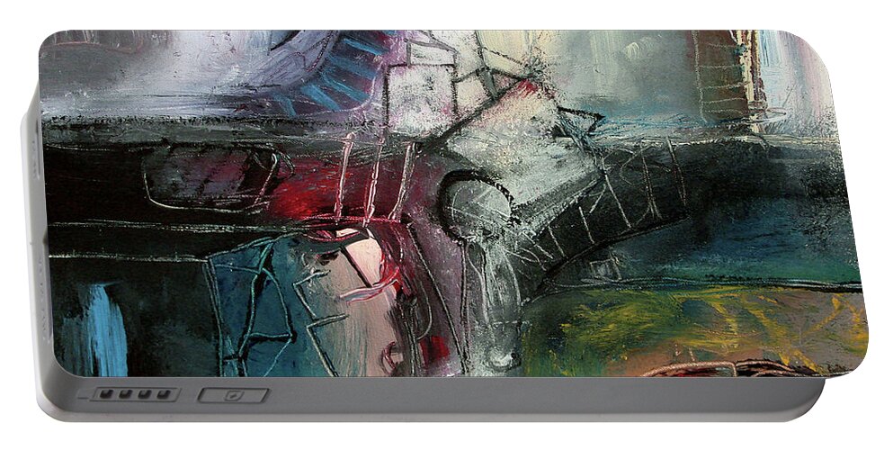 Abstract Portable Battery Charger featuring the painting Jazz Construction by Jim Stallings