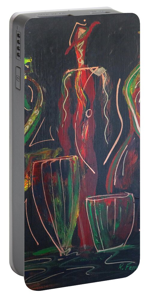 Jazz Portable Battery Charger featuring the painting Jazz Cubano 1 by Raymond Fernandez