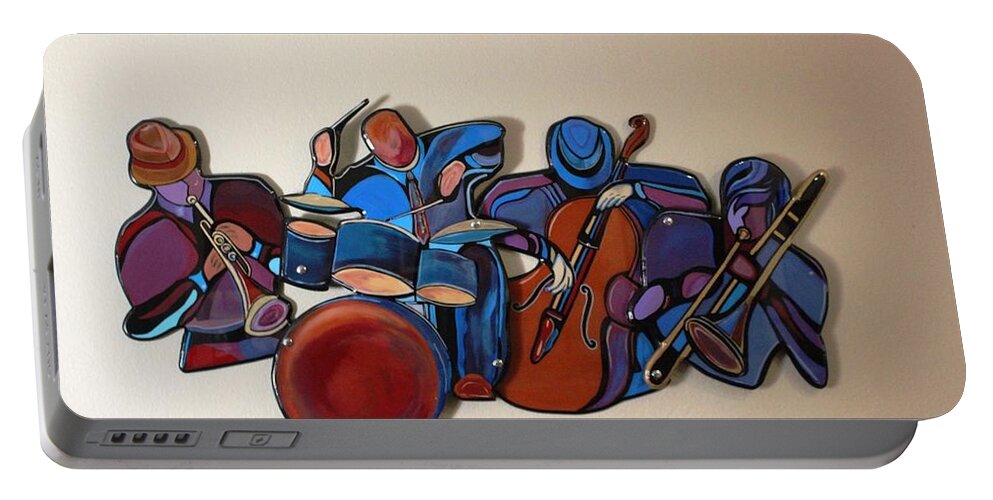 Music Portable Battery Charger featuring the mixed media Jazz Ensemble IV by Bill Manson