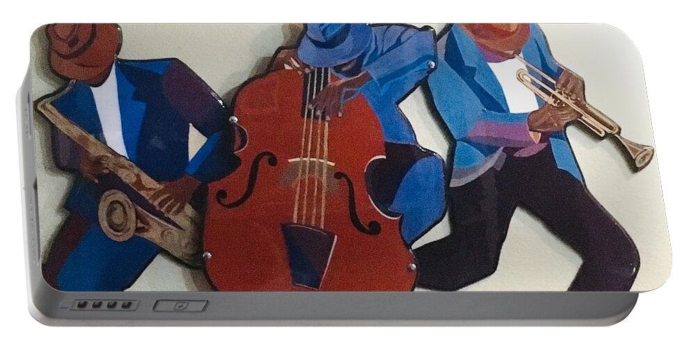 Music Portable Battery Charger featuring the mixed media Jazz Ensemble III by Bill Manson