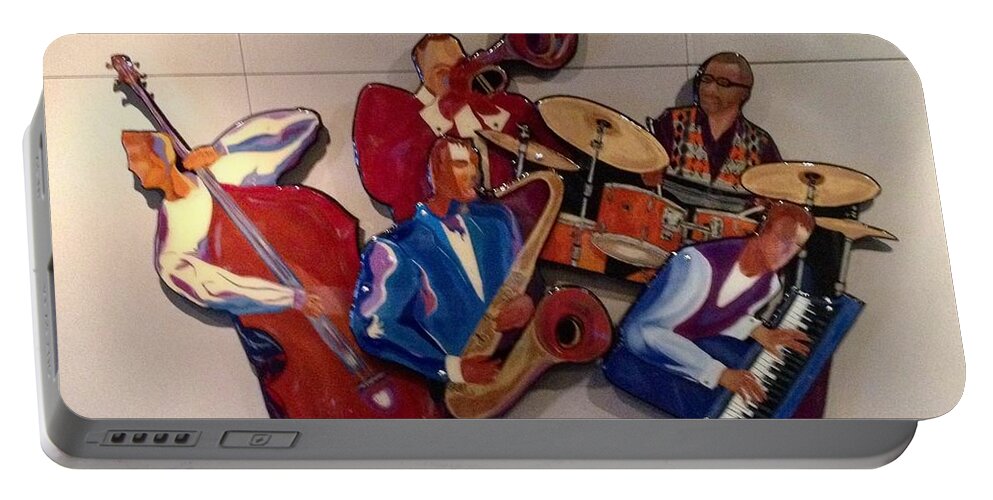 Jazz Portable Battery Charger featuring the painting Jazz Ensemble V-custom by Bill Manson
