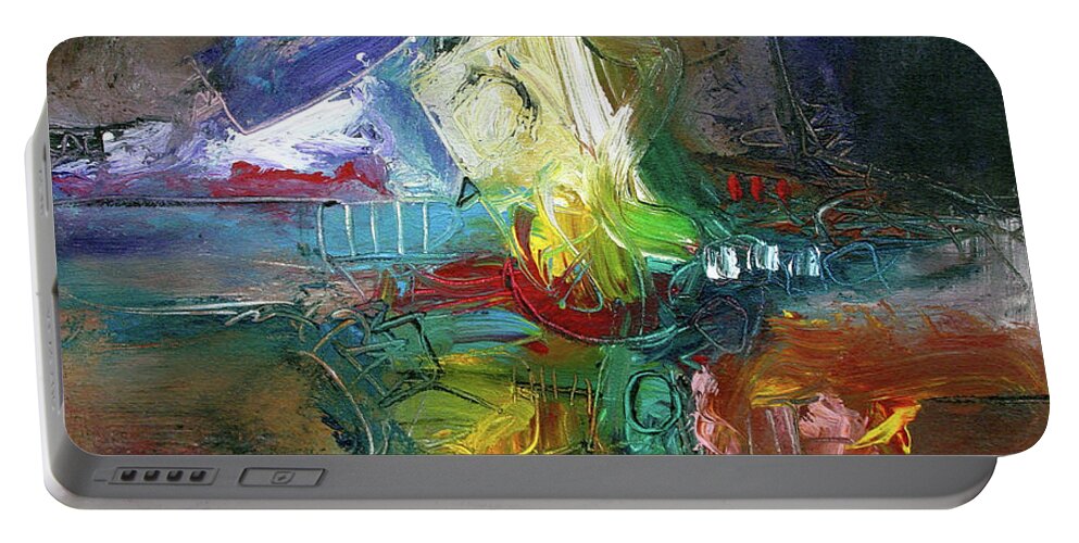 Abstract Portable Battery Charger featuring the painting Jazz Happy by Jim Stallings