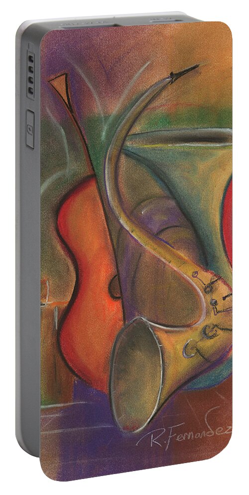 Music Portable Battery Charger featuring the pastel Jazz by Raymond Fernandez