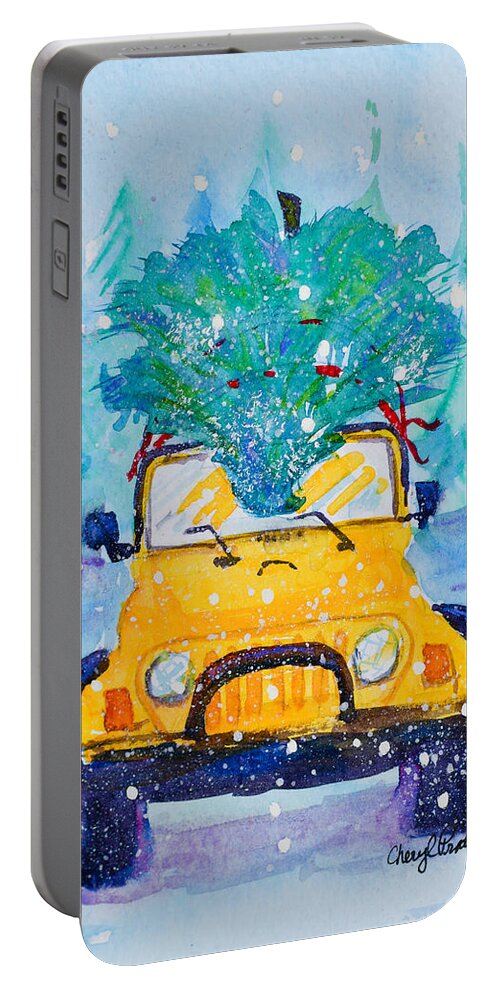 Jeep Portable Battery Charger featuring the painting Jeepers it's Christmas by Cheryl Prather