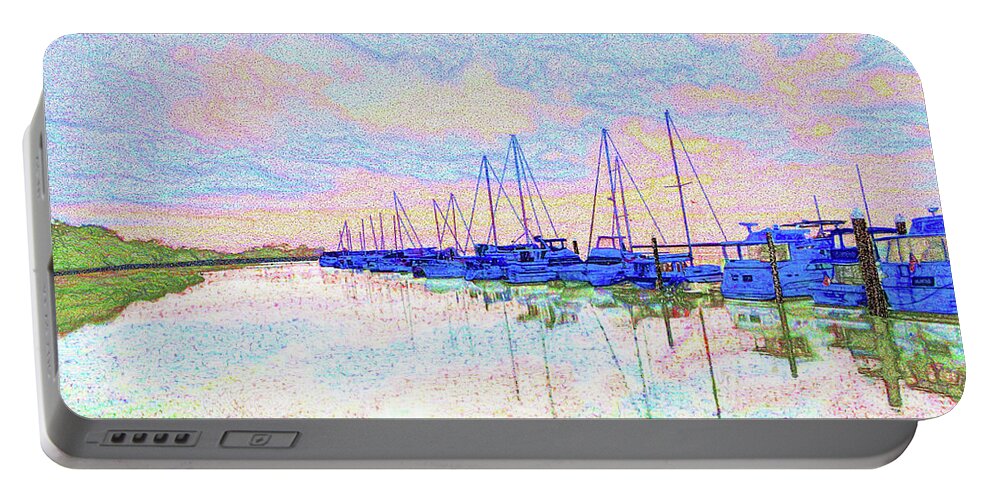 Spring Portable Battery Charger featuring the digital art Jekyll Island Pier by Rod Whyte