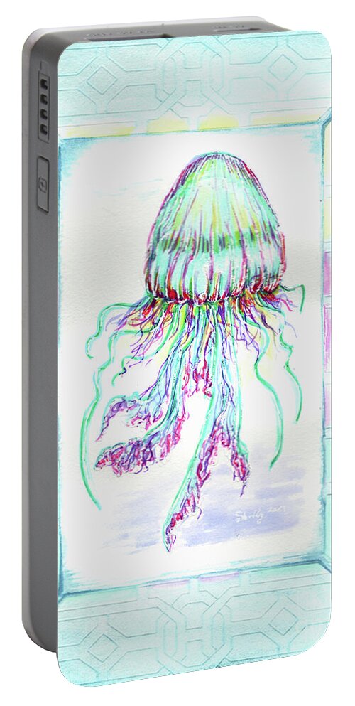 Jellyfish Portable Battery Charger featuring the painting Jellyfish Key West Teal by Shelly Tschupp