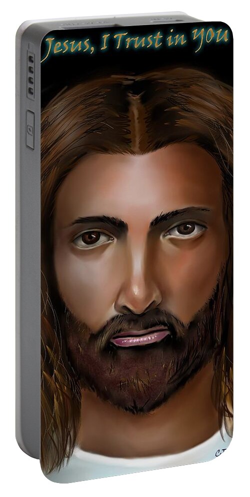Spiritual Portable Battery Charger featuring the digital art Jesus, I Trust in YOU by Carmen Cordova