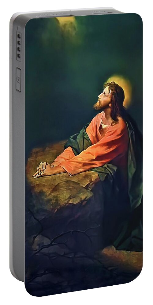 Jesus Portable Battery Charger featuring the mixed media Jesus in Gethsemane The Agony in the Garden by Heinrich Hofmann